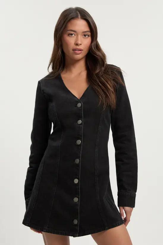 boohoo Flare Long Sleeve Mini Dress