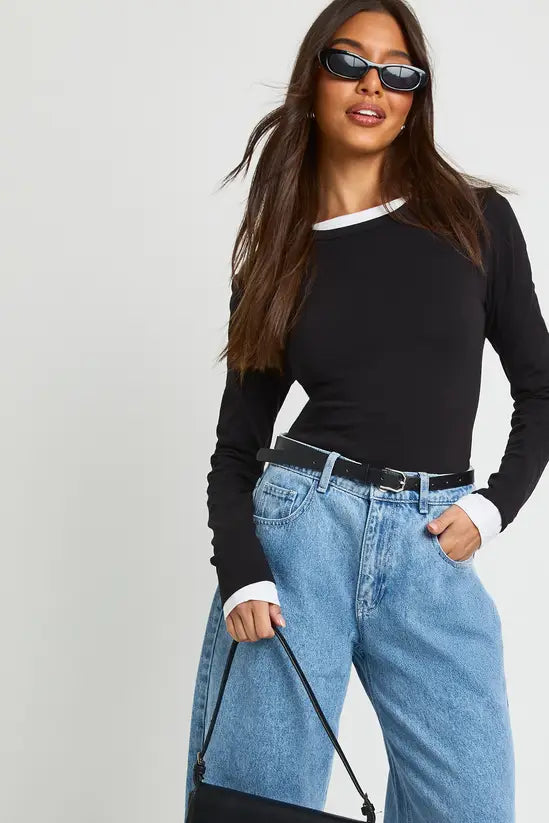 Boohoo Basic Long Sleeve Fitted Longline Top