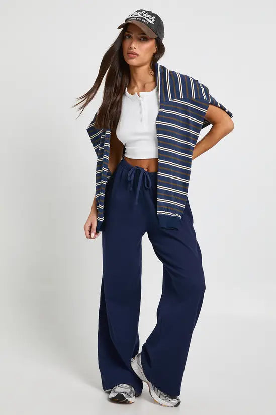 boohoo Petite Rib Wide Leg Trouser