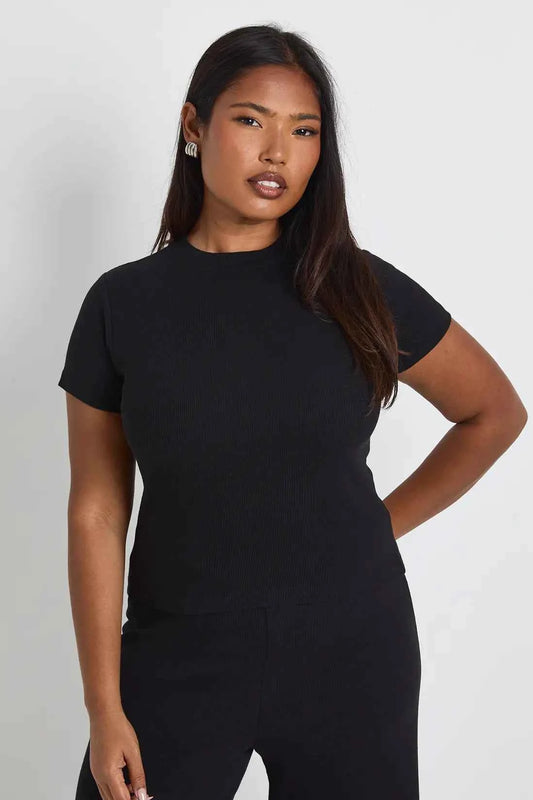 Plus Basic Rib Short Sleeve Longline Fitted Top