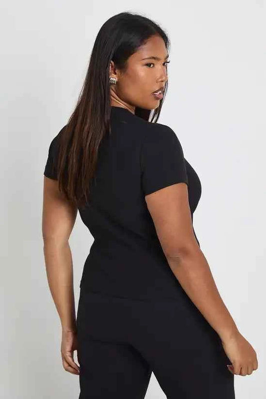 Plus Basic Rib Short Sleeve Longline Fitted Top