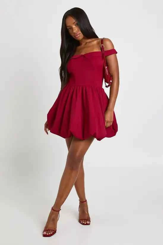 boohoo Sweetheart Neck Foldover Puff Ball Mini Dress
