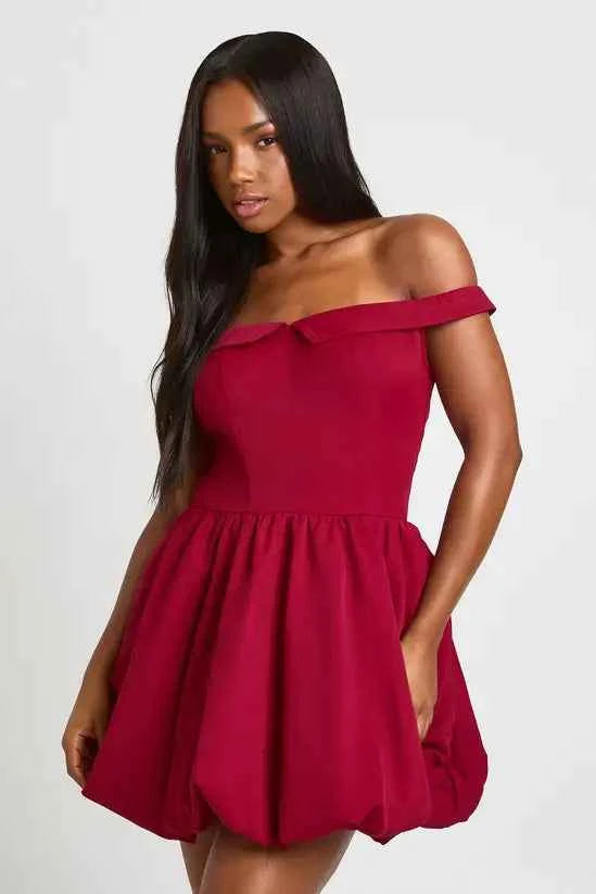 boohoo Sweetheart Neck Foldover Puff Ball Mini Dress