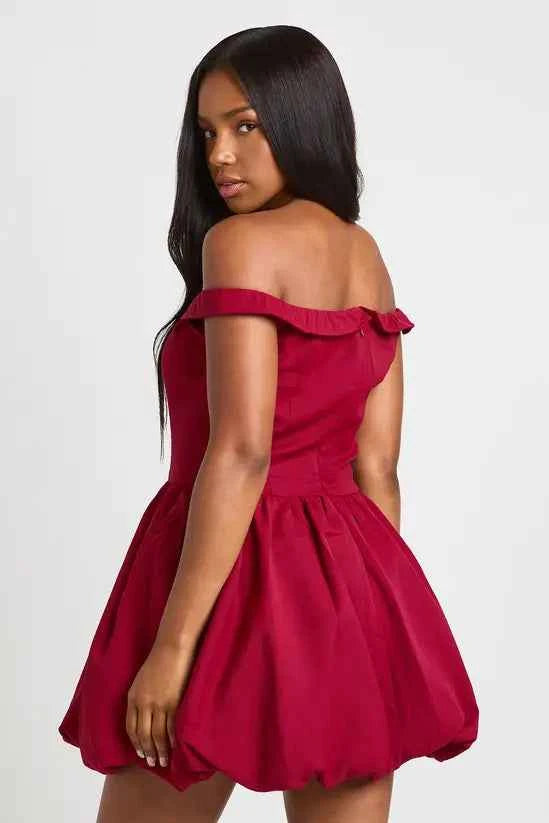 boohoo Sweetheart Neck Foldover Puff Ball Mini Dress