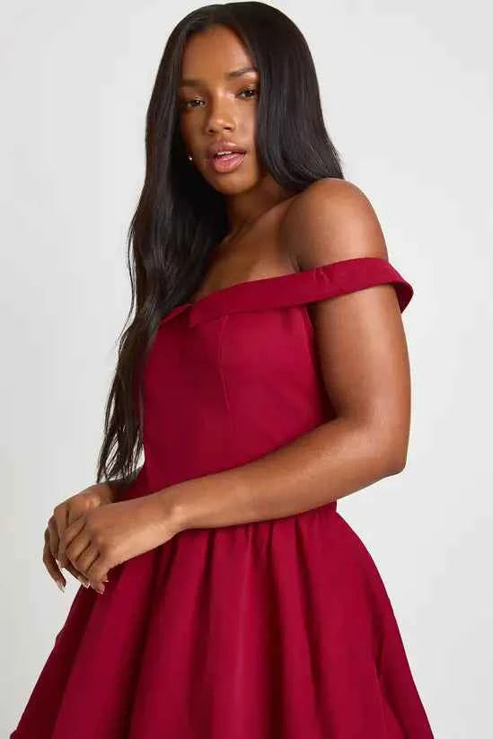 boohoo Sweetheart Neck Foldover Puff Ball Mini Dress