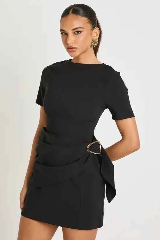 boohoo Belted Wrap Trim Detail Shift Dress