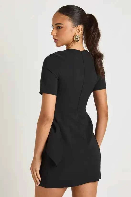 boohoo Belted Wrap Trim Detail Shift Dress