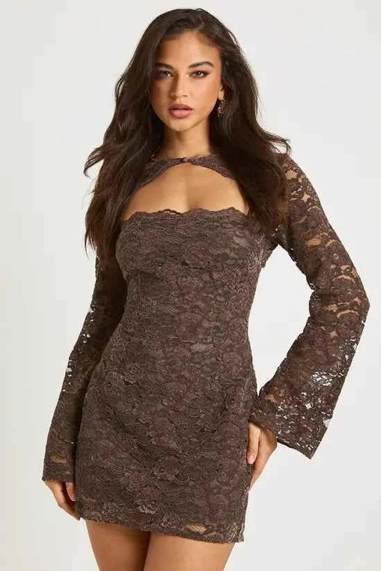 boohoo Velvet Lace Bolero Mini Dress