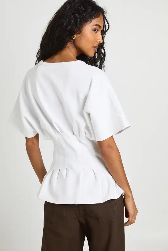 boohoo Interlock V Neck Cinched Waist Peplum T-Shirt
