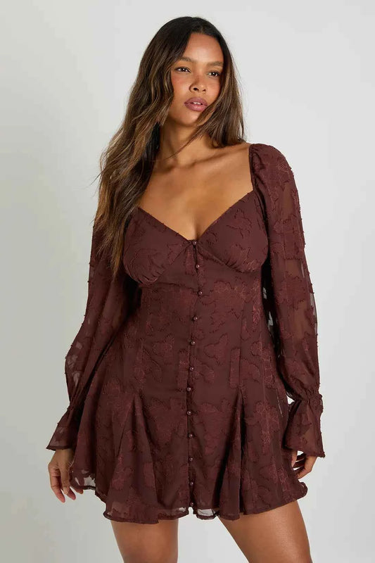 boohoo Burnout Floral Godet Hem Mini Dress