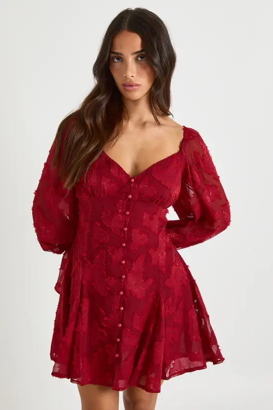 boohoo Petite Burnout Floral Godet Hem Mini Dress