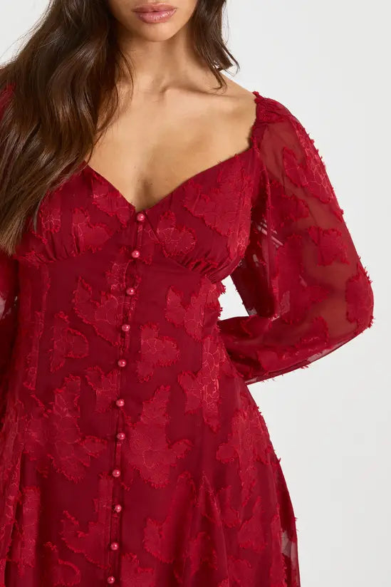boohoo Petite Burnout Floral Godet Hem Mini Dress