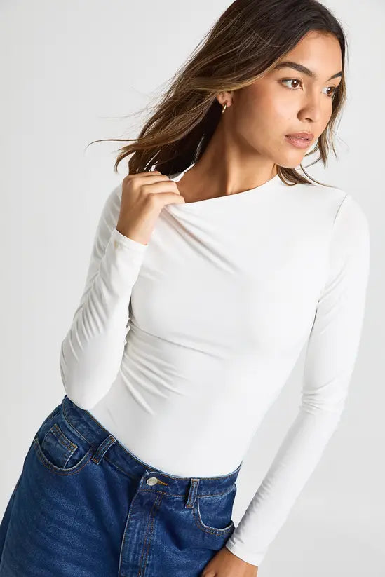boohoo Double Layer Slinky Long Sleeve Crew Neck Bodysuit