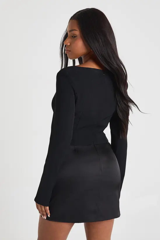 boohoo Satin Drape Long Sleeve Mini Dress