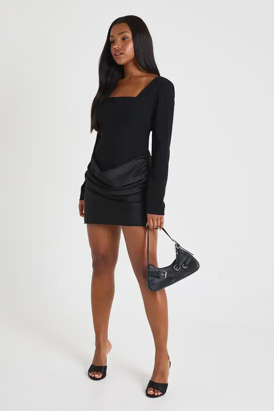 boohoo Satin Drape Long Sleeve Mini Dress
