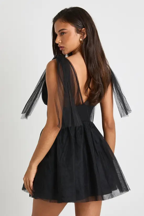 boohoo Tulle Tie Shoulder Skater Dress