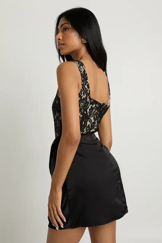 boohoo Lace Corset Drape Mini Dress