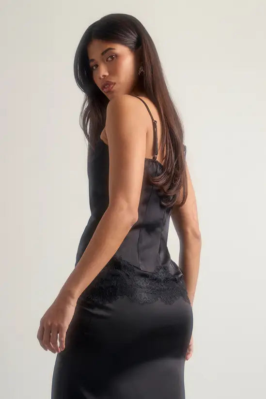 boohoo Lace Trim Satin Cami Top