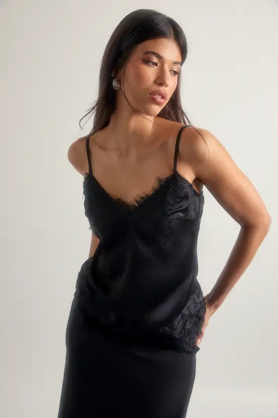 boohoo Lace Trim Satin Cami Top