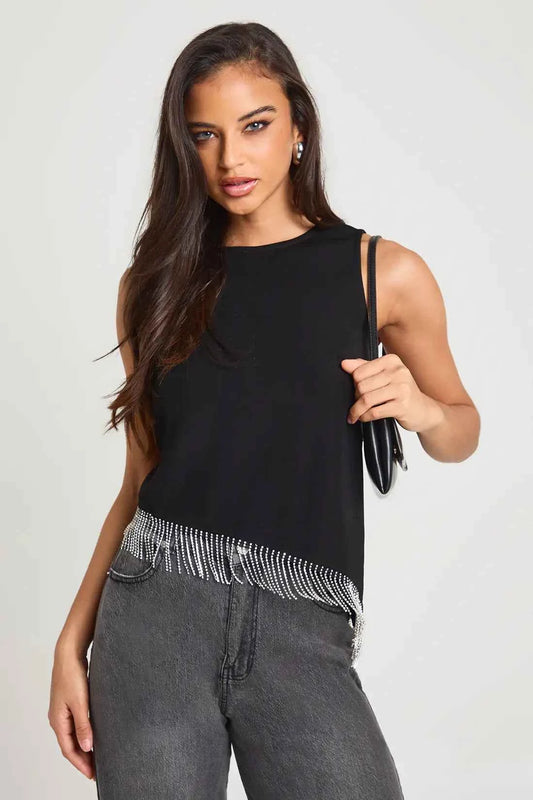 boohoo Diamante Trim Asymmetric Top