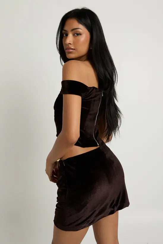 boohoo Velvet Bardot Corset Top