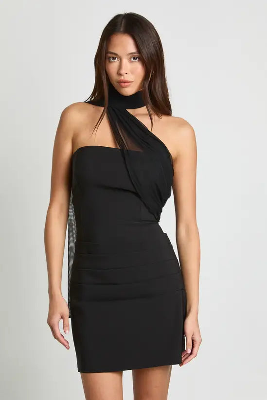 boohoo Mesh Fabric Mix Draped Mini Dress