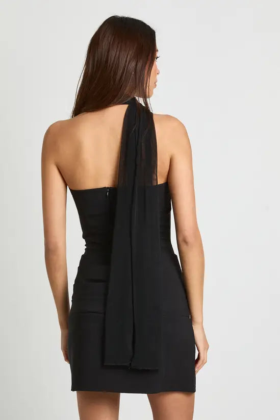 boohoo Mesh Fabric Mix Draped Mini Dress