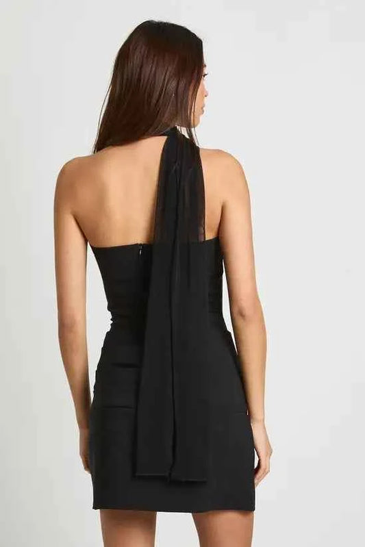 boohoo Mesh Fabric Mix Draped Mini Dress