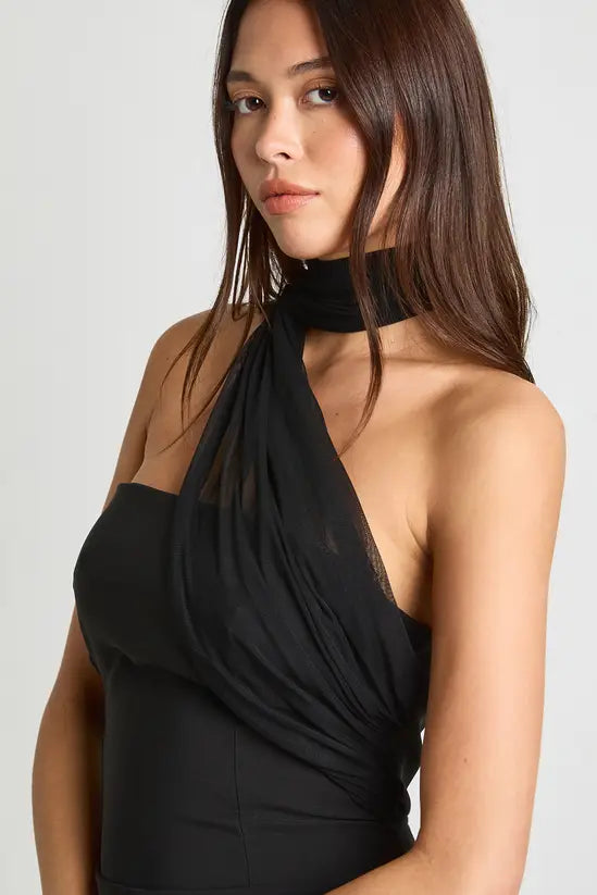 boohoo Mesh Fabric Mix Draped Mini Dress