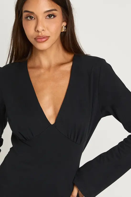 boohoo V Neck Long Sleeve Mini Dress