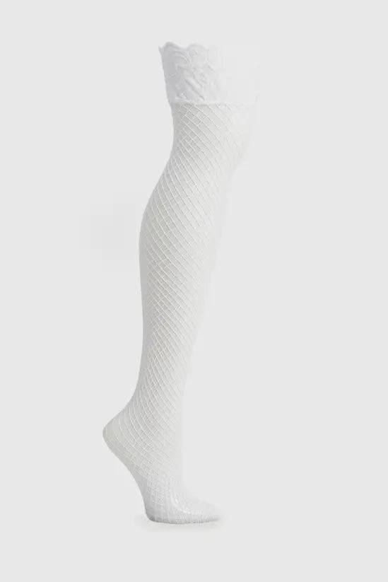boohoo White Lace Top Fishnet Hold Ups