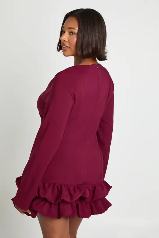 boohoo Plus Woven Puff Sleeve Ruffle Hem Shift Dress