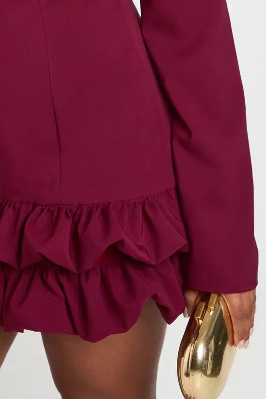 boohoo Plus Woven Puff Sleeve Ruffle Hem Shift Dress