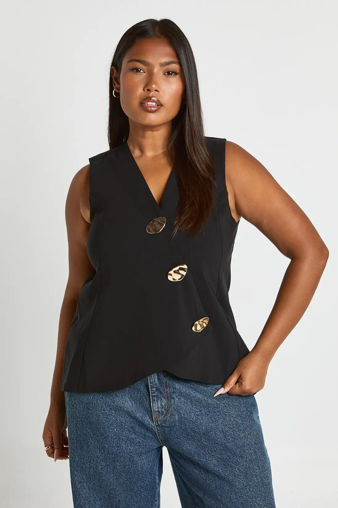 boohoo Plus Gold Button Trim Waistcoat