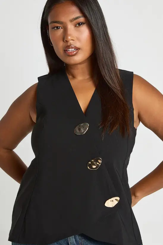 boohoo Plus Gold Button Trim Waistcoat