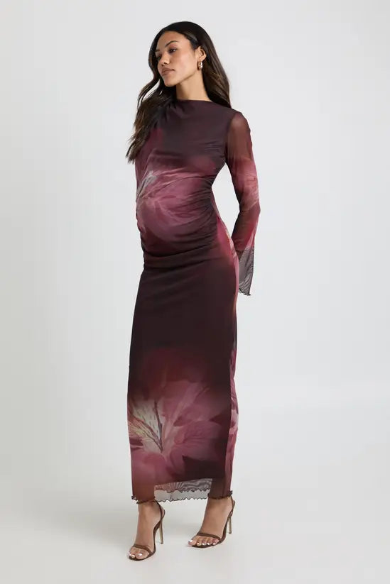 boohoo Maternity Floral Mesh Maxi Dress