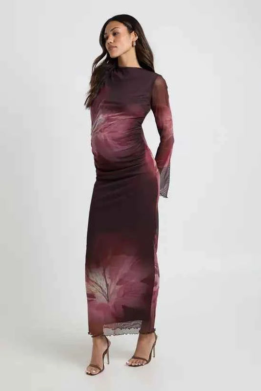 boohoo Maternity Floral Mesh Maxi Dress