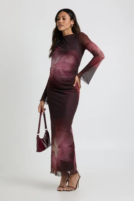 boohoo Maternity Floral Mesh Maxi Dress
