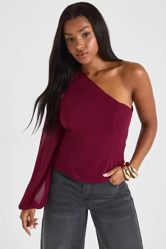 boohoo One Shoulder Chiffon Blouse