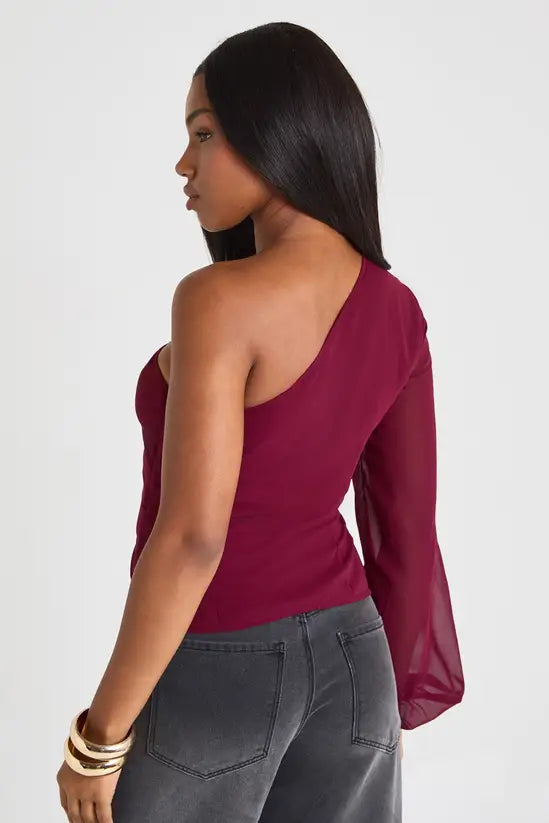 boohoo One Shoulder Chiffon Blouse