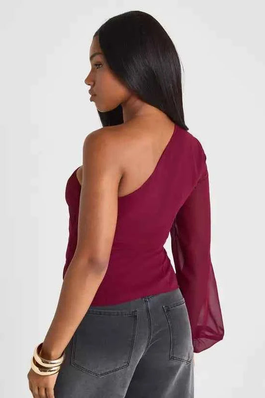 boohoo One Shoulder Chiffon Blouse