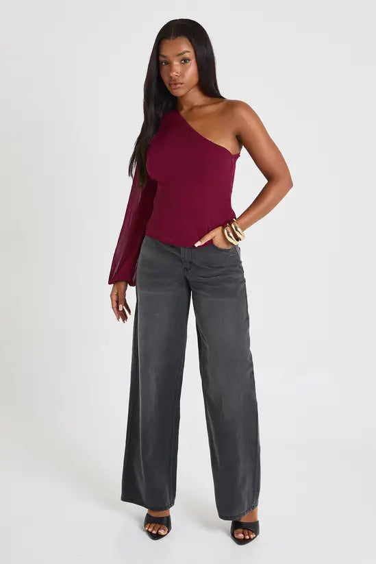 boohoo One Shoulder Chiffon Blouse