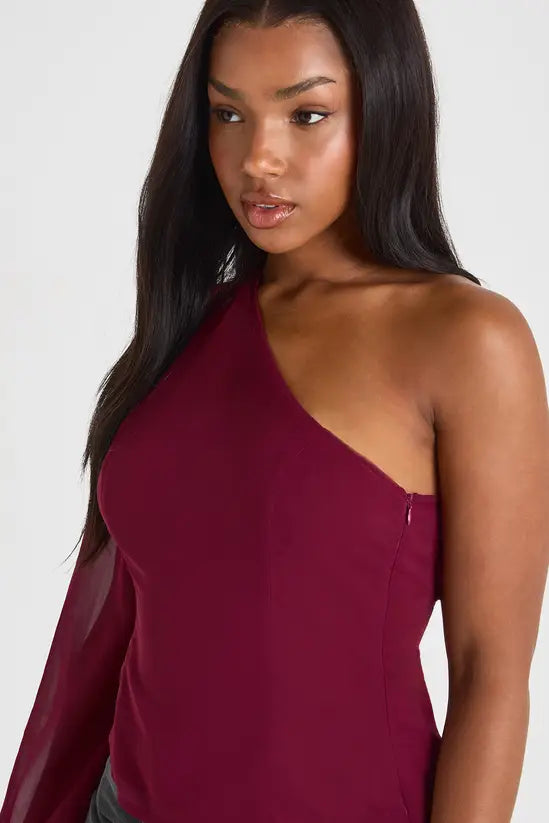 boohoo One Shoulder Chiffon Blouse