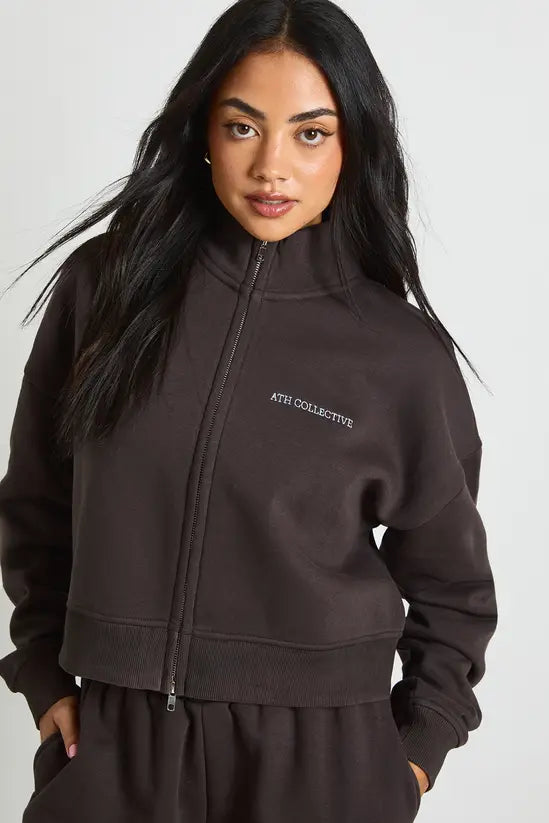 boohoo Ath Collective Embroidered Funnel Neck Tracksuit