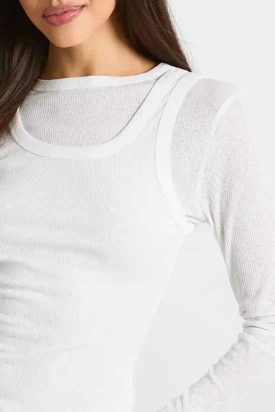 boohoo Double Layer Sheer Rib Racer Long Sleeve Top