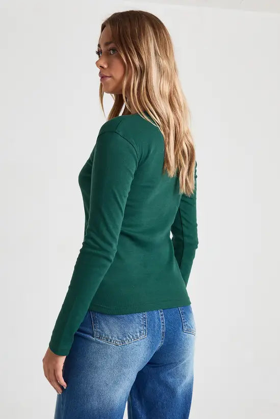boohoo Rib Button Through Long Sleeve Top