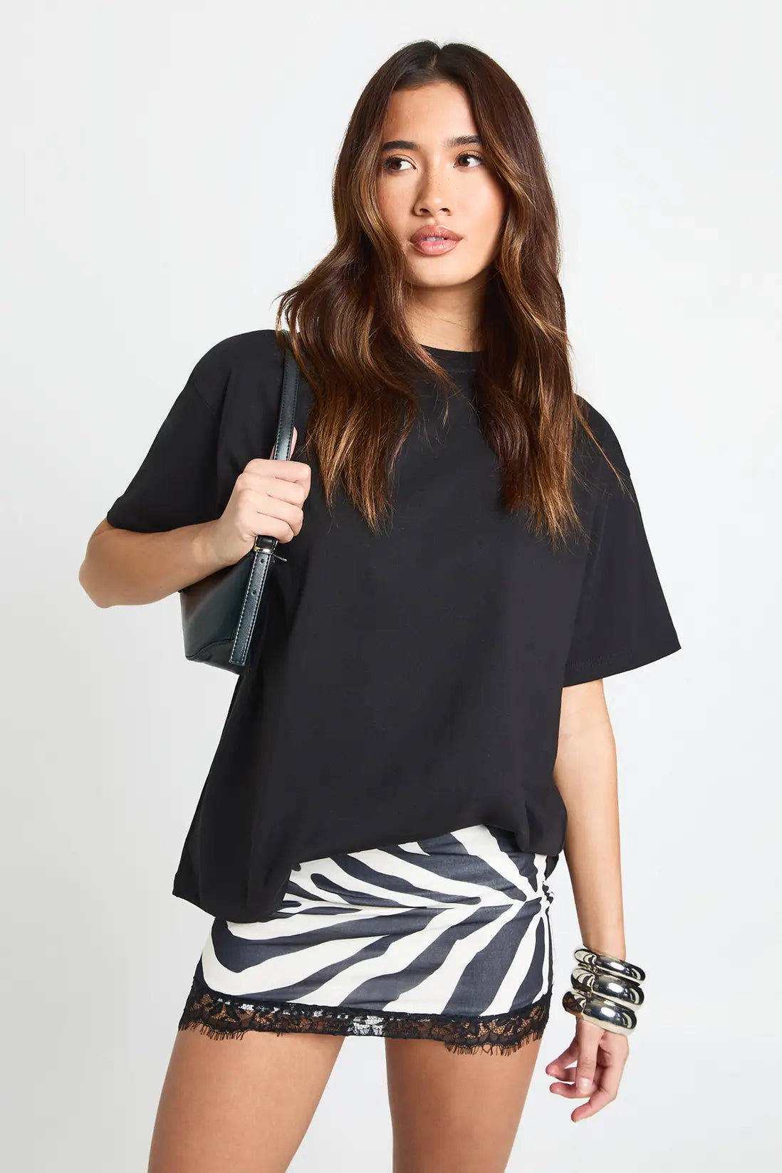 boohoo Zebra Print Mesh Low Rise Lace Trim Mini Skirt