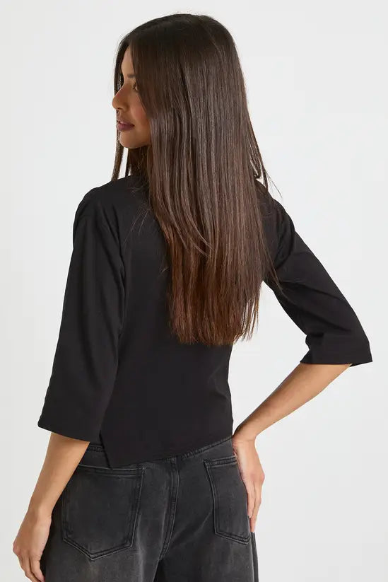 boohoo Asymmetric Hem Cinched Waist 3/4 Sleeve T-shirt