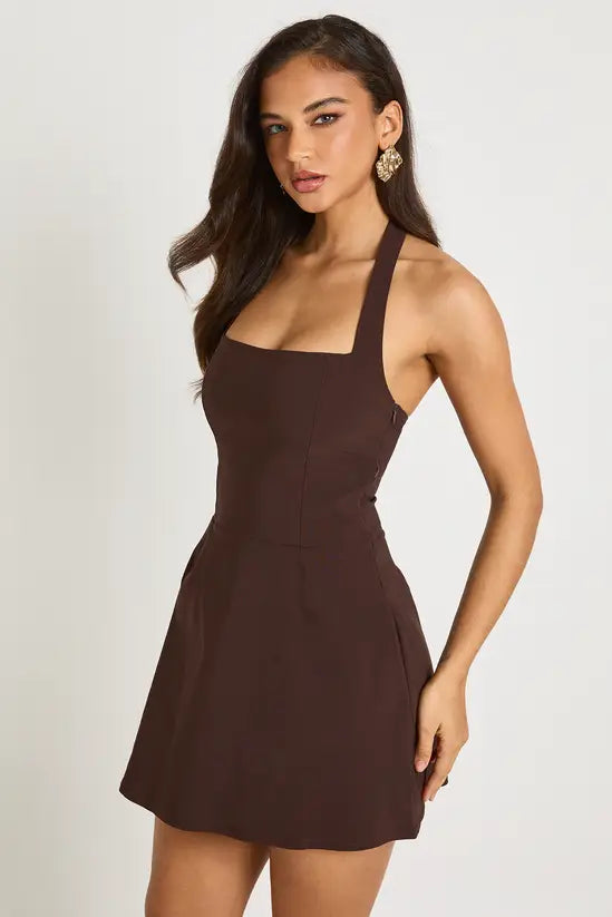 boohoo Bengaline Square Neck Skater Dress