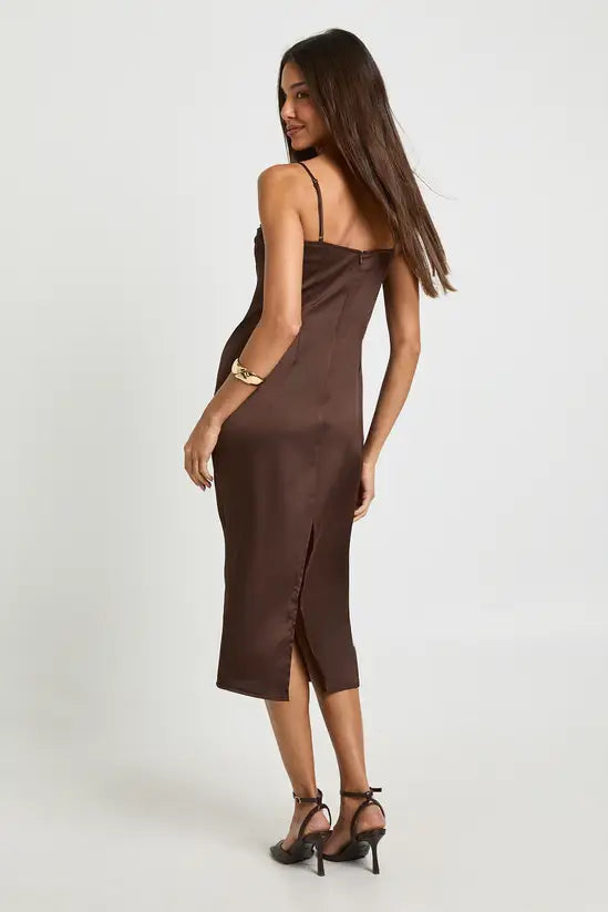 boohoo Ruched Cup Satin Midi Dress
